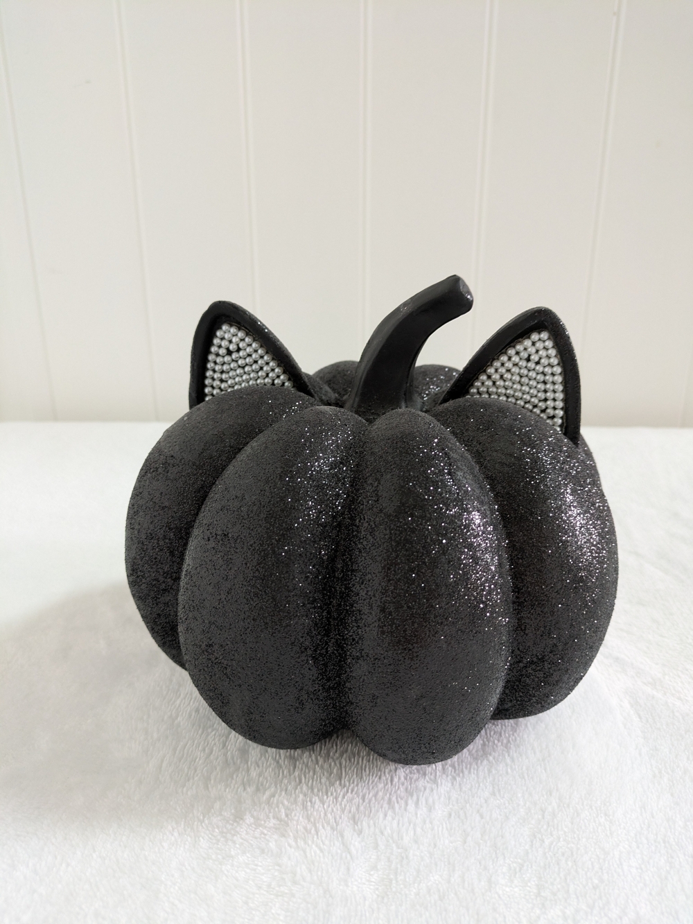Black Glitter Cat Ear Pumpkin Accent Decor